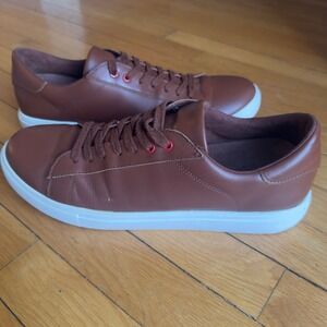 Brooks Brothers Red Fleece Mens Cognac Brown Leather Low Top Sneakers Shoes